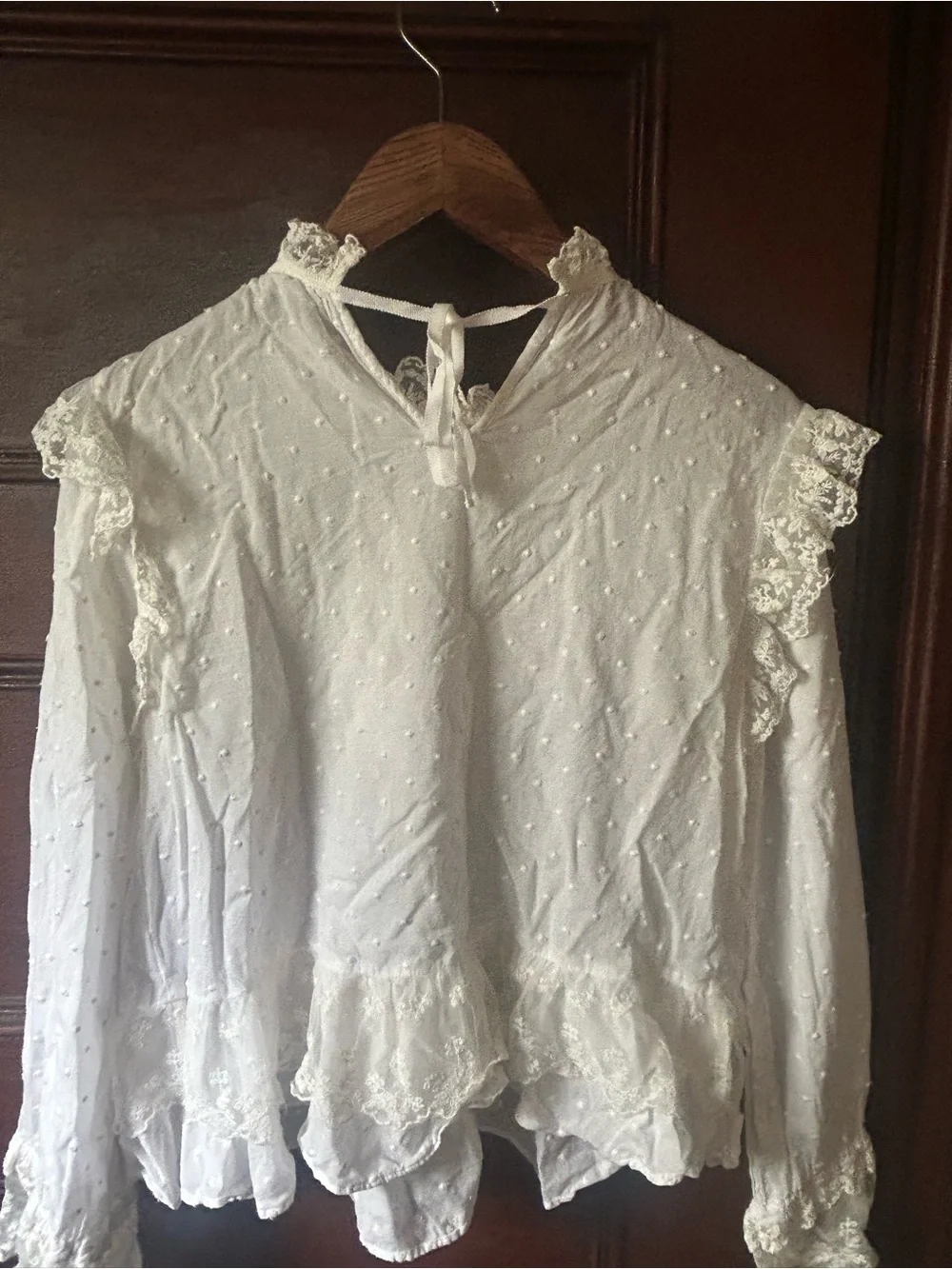 Ulla Johnson White Noemie Victorian Ruffle Lace Blouse Swiss Dot Size 2 - Picture 8 of 11
